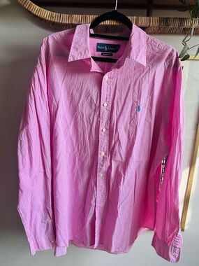 Ralph Lauren Classic Fit Pink Gingham Button-Down Dress Shirt